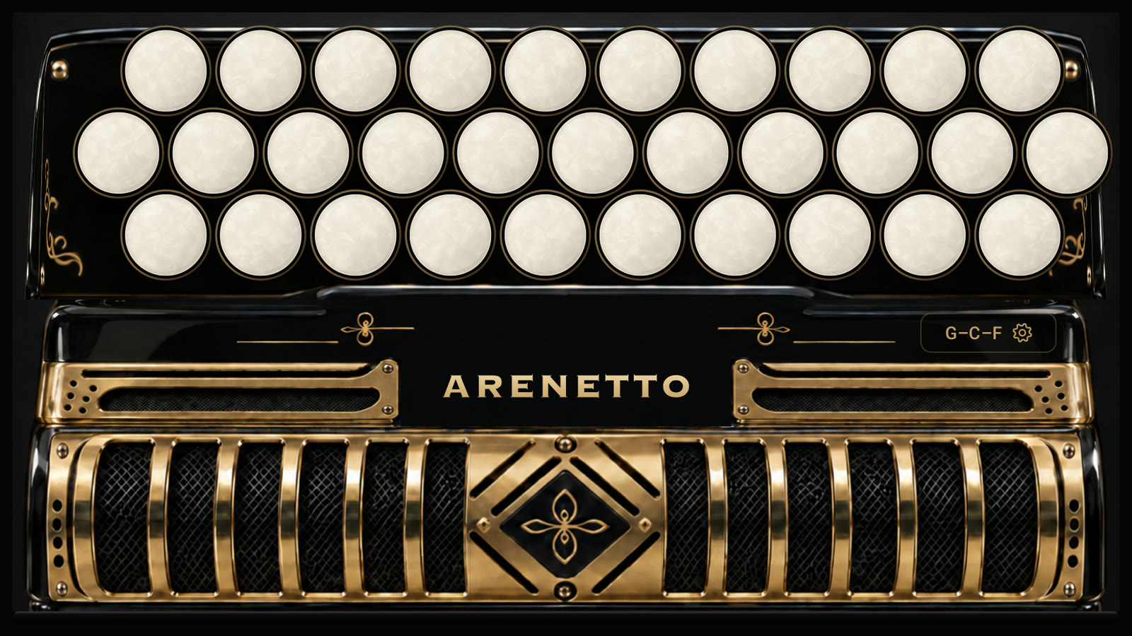 Arenetto Vallenato instrument with its uninterrupted central cabinet